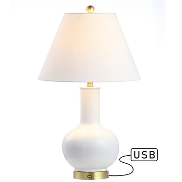 Han 27" Ceramic/Iron Contemporary USB Charging LED Table Lamp - JONATHAN Y